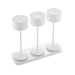 LED-Akku Tischleuchte VELUNA, 3er Set + Kontakt-Ladestation + USB-C, IP44, 1W 2200K/2700K (FlexMood), dimmbar, schneeweiß
