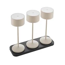 LED-Akku Tischleuchte VELUNA, 3er Set + Kontakt-Ladestation + USB-C, IP44, 1W 2200K/2700K (FlexMood), dimmbar, dünenbeige