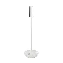LED Akku-Tischleuchte NUCANDLE, IP54, 30cm / Ø 8.5 - 2.07cm, 3.7V, 1.6W 2700K 180lm, Touch-Dimmer, keramikweiß / Chrom