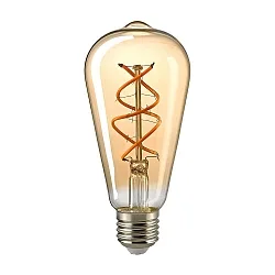 LED Deko Wendelfilament Rustikallampe Edison CURVED GOLD, 230V, Ø 6.4cm /  L 14cm, E27, 4.5W 1800K 250lm 330°, dimmbar