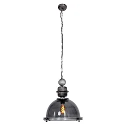 Pendelleuchte BIKKEL, Ø 45cm, E27 max. 60W, Metall antik / Rauchglasschirm / Abdeckung satiniert