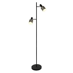 Stehleuchte  FJORGARD, 2-flammig, 2x E27, 1 Schalter pro Kopf, neigbar, schwarz / Metall