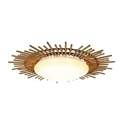 LED Deckenleuchte AURA, Ø 60cm, Strahlen-Form, 12W 2700K 960lm, dimmbar, Bambus-Rattan /  Mattglas weiß