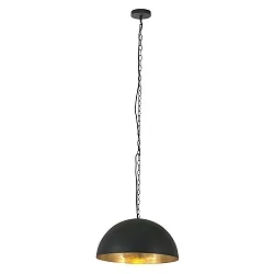 Pendelleuchte SEMICIRKEL, 1-flammig, Ø 50cm, E27, schwarz matt / innen gold antik