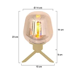 Tischleuchte REFLEXION, Ø 14cm, E27, IP20, mit Schnurschalter, Rauchglas teilverspiegelt, messing