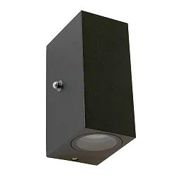 Außenwandleuchte LOGAN, IP54, Up/Down, mit Dämmerungs-Sensor, eckig, inkl 2x GU10 LED 4W 2700K 345lm (schaltbar), Schwarz
