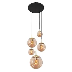 pendant luminaire BOLLIQUE 5 flames E27 IP20, amber, brass, black dimmable