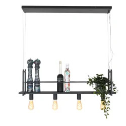 Pendelleuchte BUCKLEY, 4-flammig, 100cm, mit Ablage, 4x E27, Höhe verstellbar, Schwarz matt