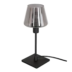 Tischleuchte ANCILLA, 33cm, mit kurzem Schirm, E14, mit Touch-Dimmer, schwarz matt / Rauchglas, teilverspiegelt