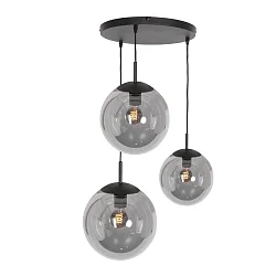Pendelleuchte BOLLIQUE, 3-flammig, Rondell, 3x E27, schwarz matt / Rauchglas teilverspiegelt