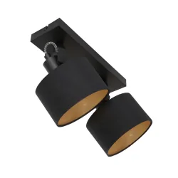 Wand- und Deckenleuchte ORNOIR, 2-flammig, 2x E14, verstellbar, schwarz matt / Textilschirm schwarz / innen gold
