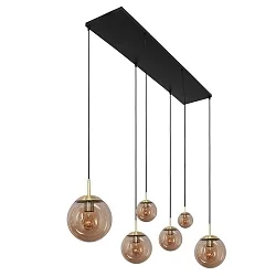 pendant luminaire BOLLIQUE 6 flames E27 IP20, amber, brass, black dimmable