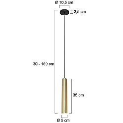 Pendelleuchte TUBEL inkl. 1 x GU10 , 4,9W, 2200-2700K, 480lm, IP20, CRI>80, dimmbar, messing