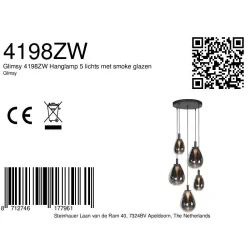 pendant luminaire GLIMSY 5 flames IP20, black dimmable