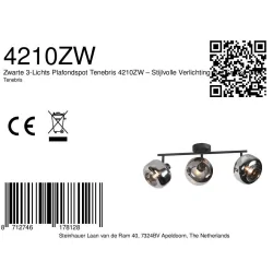 wall luminaire TENEBRIS 3 flames E14 IP20, black dimmable