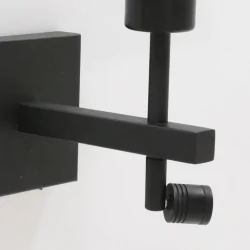 LED Wandleuchte STANG, 2-flammig, E27, 1W, 2900K, 100lm, IP20, mit Lesespot, schwarz, Schirm kork
