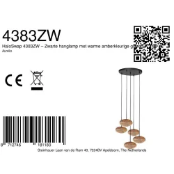 Pendelleuchte AURELIO Rondell, 5-flammig, E27, IP20, schwarz/bernstein