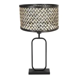 Tischleuchte STANG, Doppelfuß oval, 1-flammig, H: 60cm, E27, IP20, schwarz, Schirm bambus dunkel