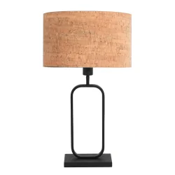 Tischleuchte STANG, Doppelfuß oval, 1-flammig, H: 60cm, E27, IP20, schwarz, Schirm kork