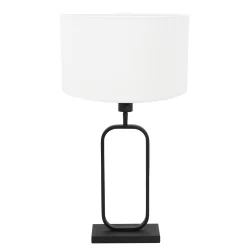 Tischleuchte STANG, Doppelfuß oval, 1-flammig, H: 60cm, E27, IP20, schwarz, Schirm weiß