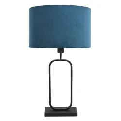 Tischleuchte STANG, Doppelfuß oval, 1-flammig, H: 60cm, E27, IP20, schwarz, Schirm blau