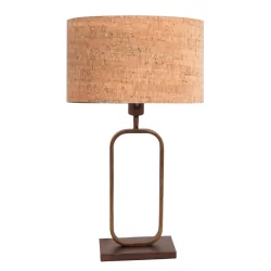 Tischleuchte STANG, Doppelfuß oval, 1-flammig, H: 60cm, E27, IP20, bronze, Schirm kork