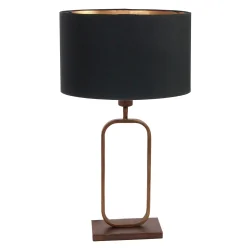 Tischleuchte STANG, Doppelfuß oval, 1-flammig, H: 60cm, E27, IP20, bronze, Schirm schwarz/gold