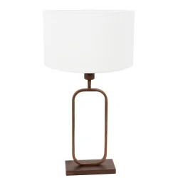Tischleuchte STANG, Doppelfuß oval, 1-flammig, H: 60cm, E27, IP20, bronze, Schirm weiß