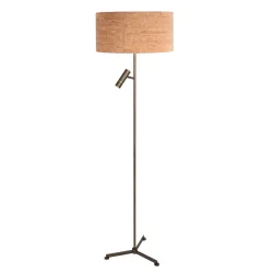 LED Stehleuchte STANG, Tripod, 2-flammig, H: 160cm, E27 + GU10, 3W, 2700K, 250lm, IP20, bronze, Schirm kork