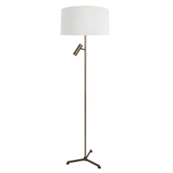 LED Stehleuchte STANG, Tripod, 2-flammig, H: 160cm, E27 + GU10, 3W, 2700K, 250lm, IP20, bronze, Schirm weiß