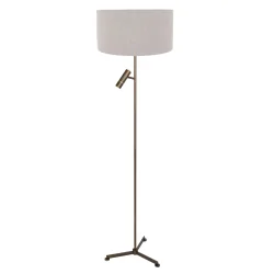 LED Stehleuchte STANG, Tripod, 2-flammig, H: 160cm, E27 + GU10, 3W, 2700K, 250lm, IP20, bronze, Schirm grau