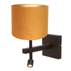 LED Wandleuchte STANG, 2-flammig, E27, 1W, 2900K, 100lm, IP20, mit Lesespot, cacao, Schirm gold