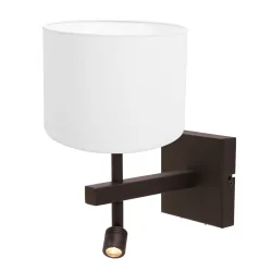 LED Wandleuchte STANG, 2-flammig, E27, 1W, 2900K, 100lm, IP20, mit Lesespot, cacao, Schirm weiß