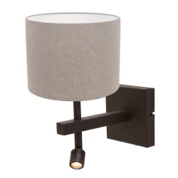 LED Wandleuchte STANG, 2-flammig, E27, 1W, 2900K, 100lm, IP20, mit Lesespot, cacao, Schirm grau