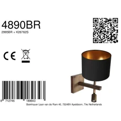 LED Wandleuchte STANG, 2-flammig, E27, 1W, 2900K, 100lm, IP20, mit Lesespot, bronze, Schirm schwarz/gold