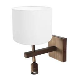 LED Wandleuchte STANG, 2-flammig, E27, 1W, 2900K, 100lm, IP20, mit Lesespot, bronze, Schirm weiß