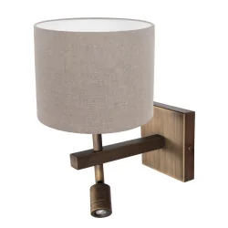 LED Wandleuchte STANG, 2-flammig, E27, 1W, 2900K, 100lm, IP20, mit Lesespot, bronze, Schirm grau