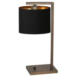 Tischleuchte STANG, Fuß eckig, 1-flammig, H: 51cm, E27, IP20, bronze, Schirm schwarz/gold