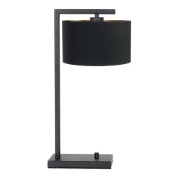 Tischleuchte STANG, Down, 51cm, E27, mit Dreh-Dimmer + zylindrischem Schirm, schwarz matt, Leinen schwarz