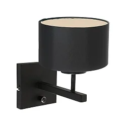 Wandleuchte STANG, E27, Drehdimmer + zylindrischem Schirm, schwarz matt, Leinen schwarz