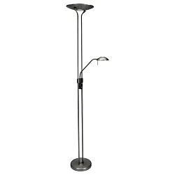 LED Deckenfluter BIRON, Leseleuchte mit Flexarm, 23+6W 2700K 2000+650lm, Drehdimmer, stahl gebürstet / Abdeckung matt