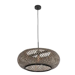 Pendelleuchte SPARKLED LIGHT - IKARO, Ø 60cm, E27,  mit Korbschirm, buche natur / schwarz