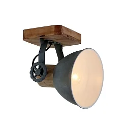 Wand- und Deckenleuchte GEARWOOD, 1-flammig, E27, Kautschuk-Holz natur / Metall, grau matt / innen weiß