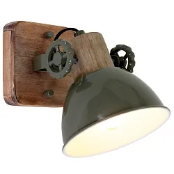 Wand- und Deckenleuchte GEARWOOD, 1-flammig, E27, Kautschuk-Holz natur / Metall, grün glänzend / innen weiß