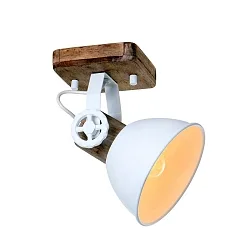 Wand- und Deckenleuchte GEARWOOD, 1-flammig, E27, Kautschuk-Holz natur / Metall, weiß matt