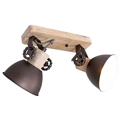 Wand- und Deckenleuchte GEARWOOD, 2-flammig, 2x E27, Kautschuk-Holz natur / Metall, anthrazit matt / innen weiß