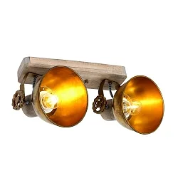 Wand- und Deckenleuchte GEARWOOD, 2-flammig, 2x E27, Kautschuk-Holz natur / Metall, bronze