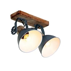 Wand- und Deckenleuchte GEARWOOD, 2-flammig, 2x E27, Kautschuk-Holz natur / Metall, grau matt / innen weiß