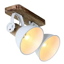 Wand- und Deckenleuchte GEARWOOD, 2-flammig, 2x E27, Kautschuk-Holz natur / Metall, weiß matt