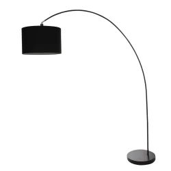 Stehleuchte / Bogenleuchte SOLVA, E27, mit Schirm + Fussschalter, neigbarer Kopf, schwarz / Leinen schwarz